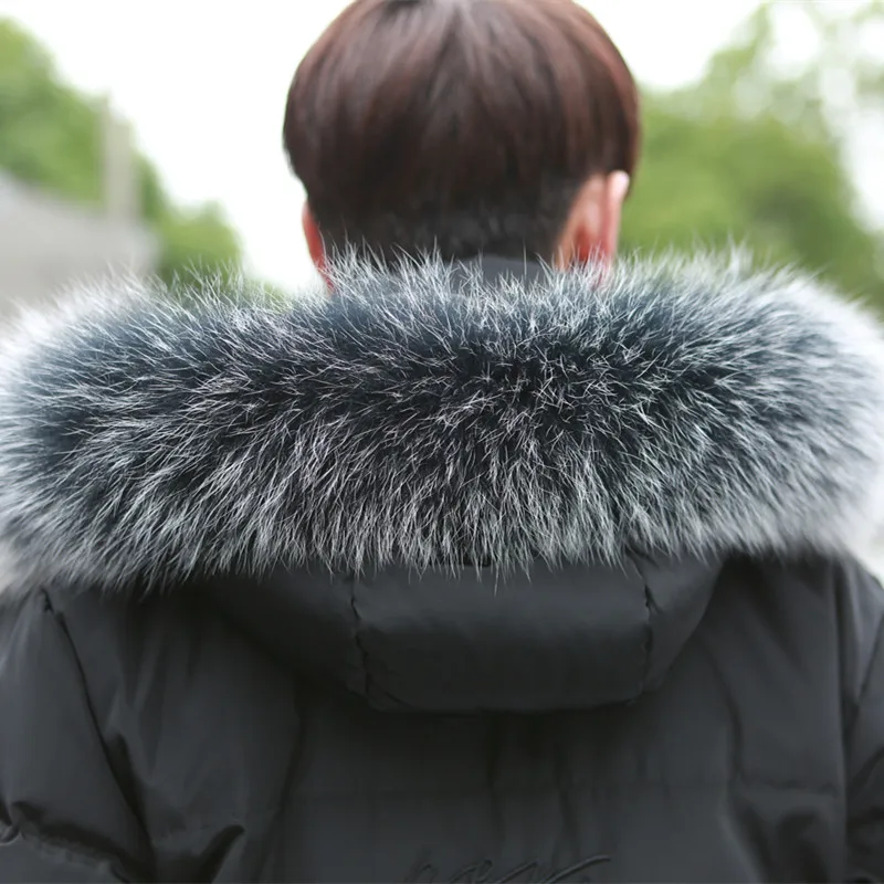 

Down Men's Jacket Black Mens White Duck Down Coat Male Hooded Fox Fur Collar Coats Long Jackets Chaqueta Hombre