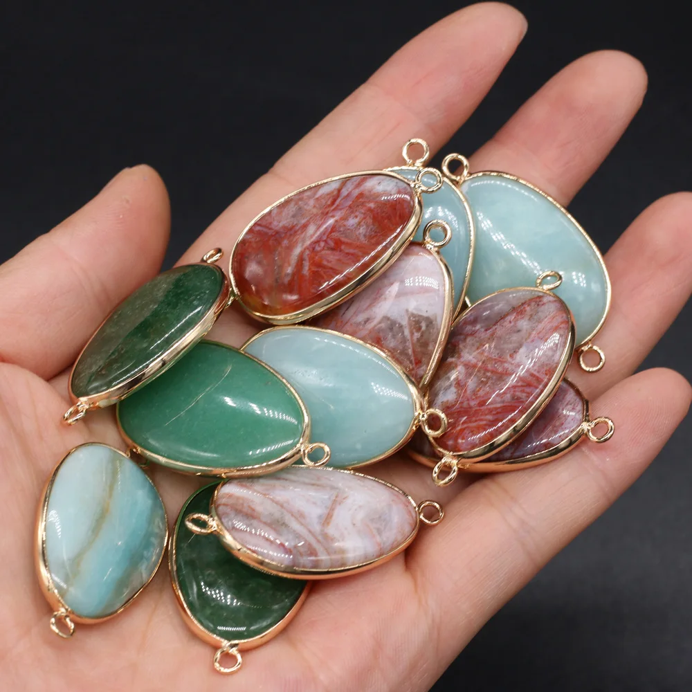 

Natural Gemstone Pendants Egg Shape Smooth Double hook Connectors for Jewelry Making DIY Necklace Earrings Gifts 20x40mm