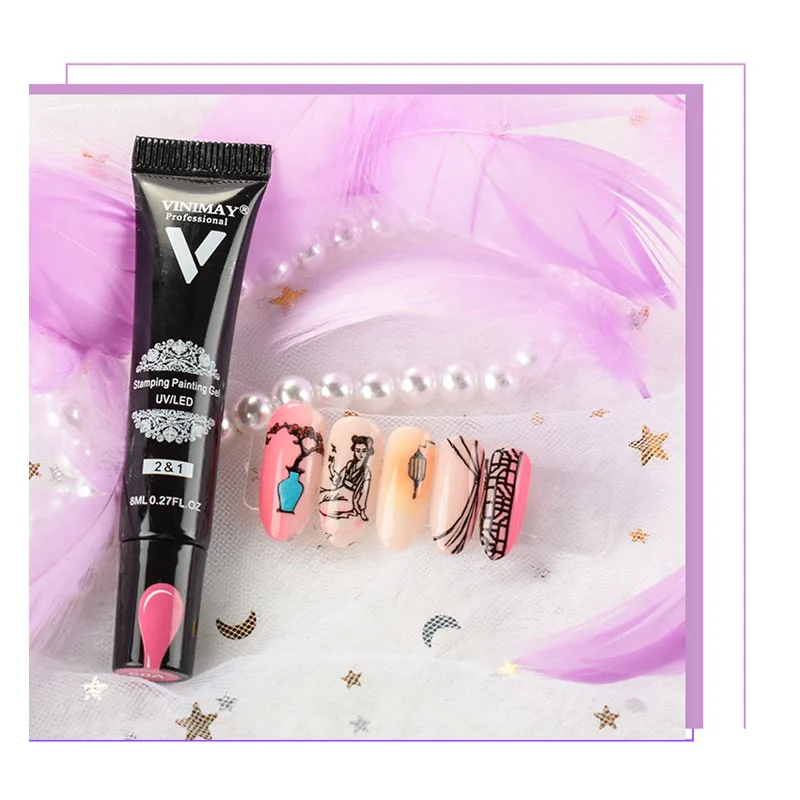 VINIMAY печать ногтей Клей окрашенные резиновый шланг шаблон магазин клей 8 мл