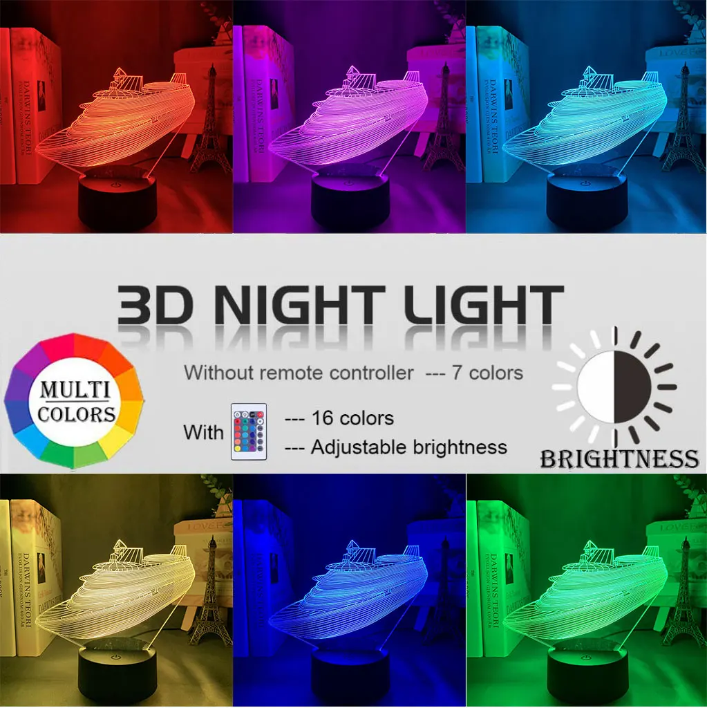 Международная торговля новая яхта 3D ночник семь цветов сенсорный пульт