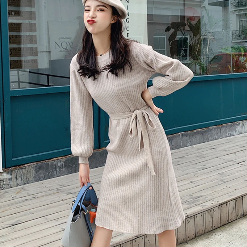 Модное платье-свитер женские вязаные свитера платья для женщин свитер с высокой