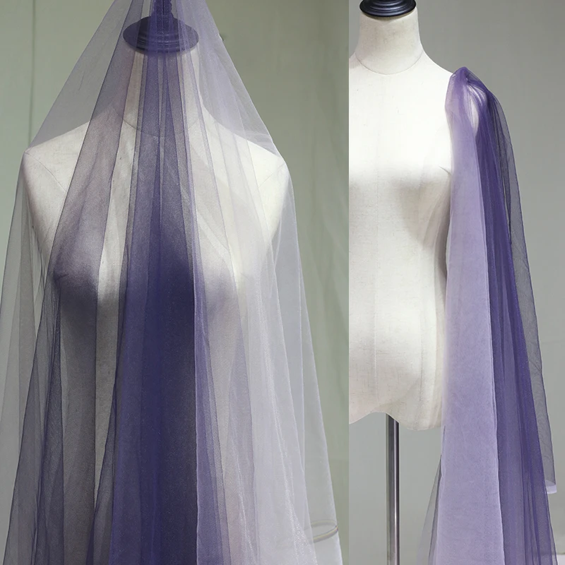 

Mesh fabric handmade diy tulle encryption soft yarn purple gray gradient transparent wedding dress fabric
