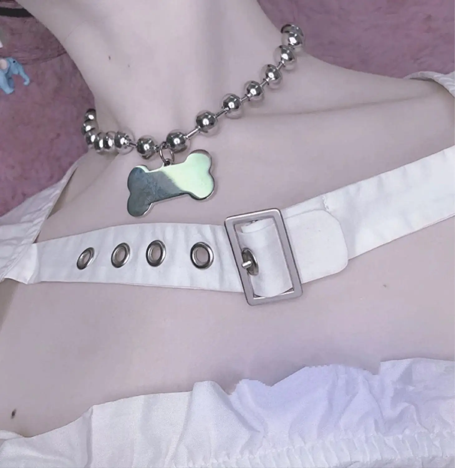 

Harajuku Bone Metal Pendant Necklace For Women Girl Punk Cool Cute Funny Gifts Party Choker Necklace Trendy Statement Jewelry