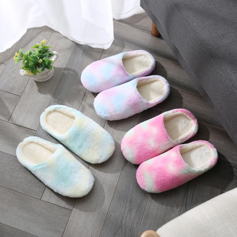 

New Autumn Winter Women Men Tie Dye Slippers Bottom Soft Home Shoe Cotton Thick Slippers Indoor Slip-On Slides Shoe Slippers