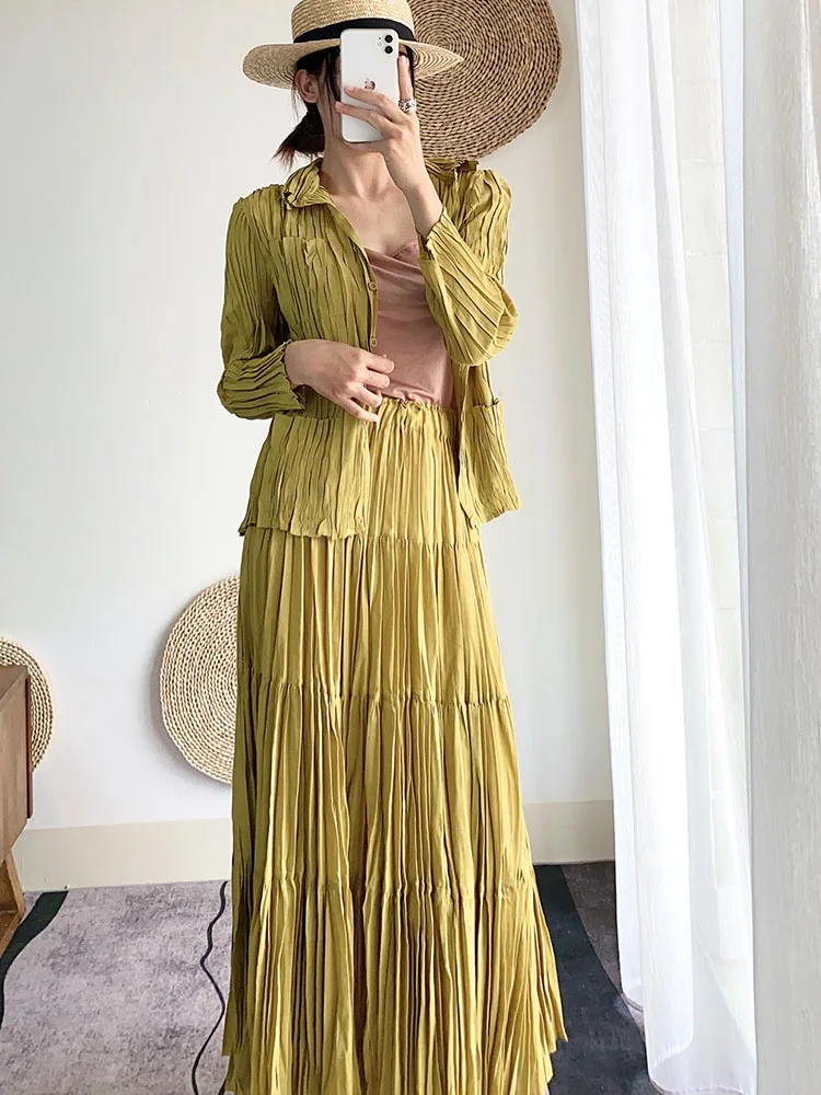 Хит продаж модное однобортное пальто миаке с длинным рукавом и складками +