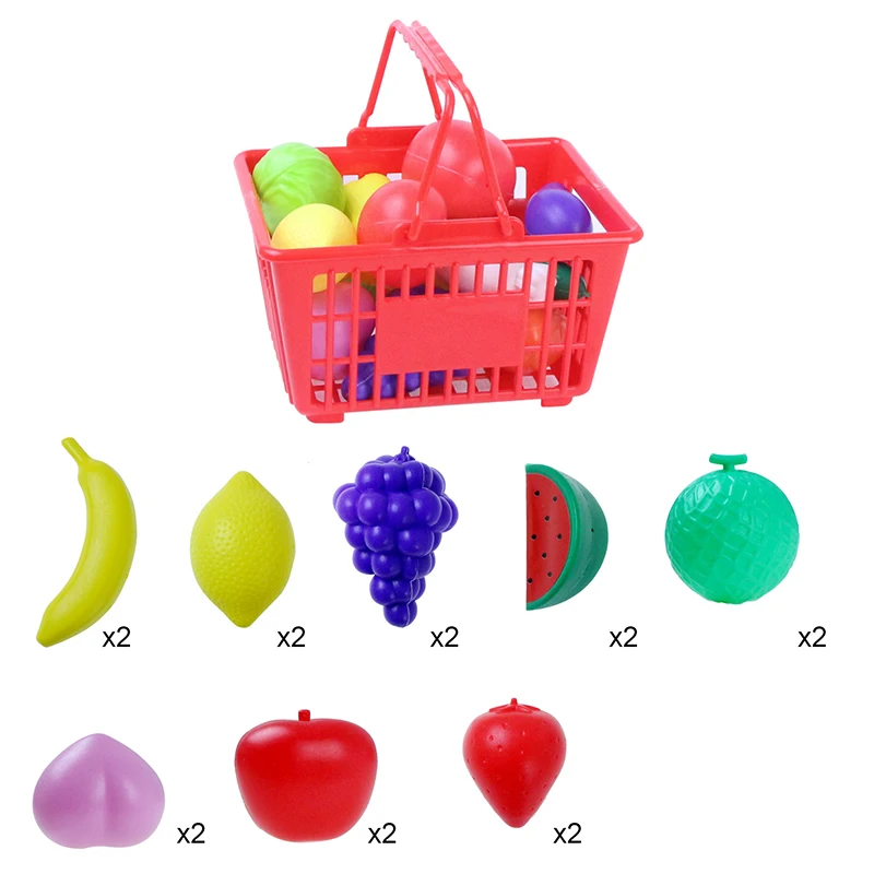 Fruits Пластиковые игрушки для фруктов и овощей, ролевые игры, игрушечный домик, мини-корзина с набором продуктов питания, развивающая игрушка в подарок для детей - Цвет: Fruits