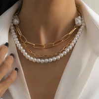 vintage multilayer pearl geometric choker necklace for women fashion dainty elegant charm punk chain necklace trend jewelry