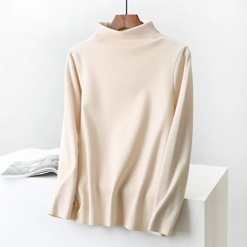 

2021 winter new de velvet high-neck long-sleeved warm t-shirt women's plus size solid color bottoming shirt slim casual top