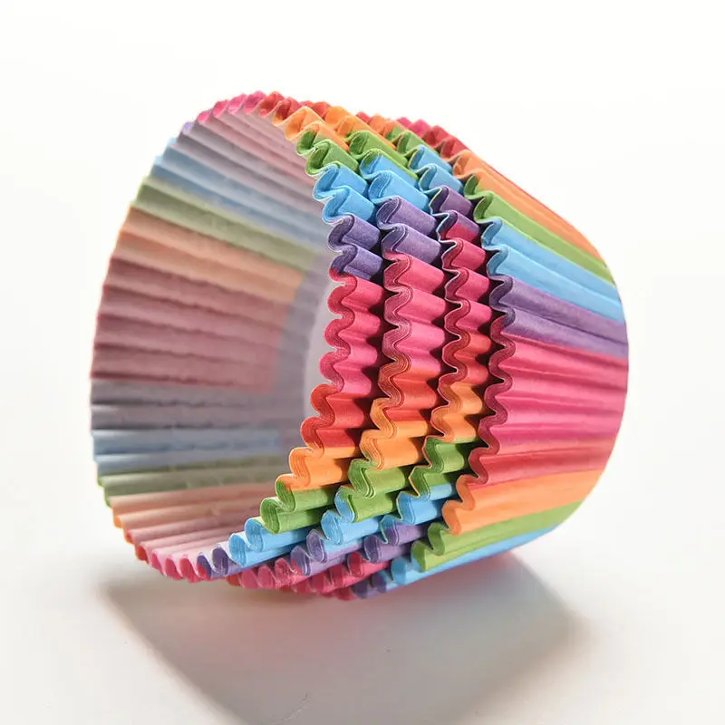

100Pcs Colorful Rainbow Paper Cake Cupcake Liner Baking Muffin Box Cup Case Party Tray Mold Tools wedding decoration