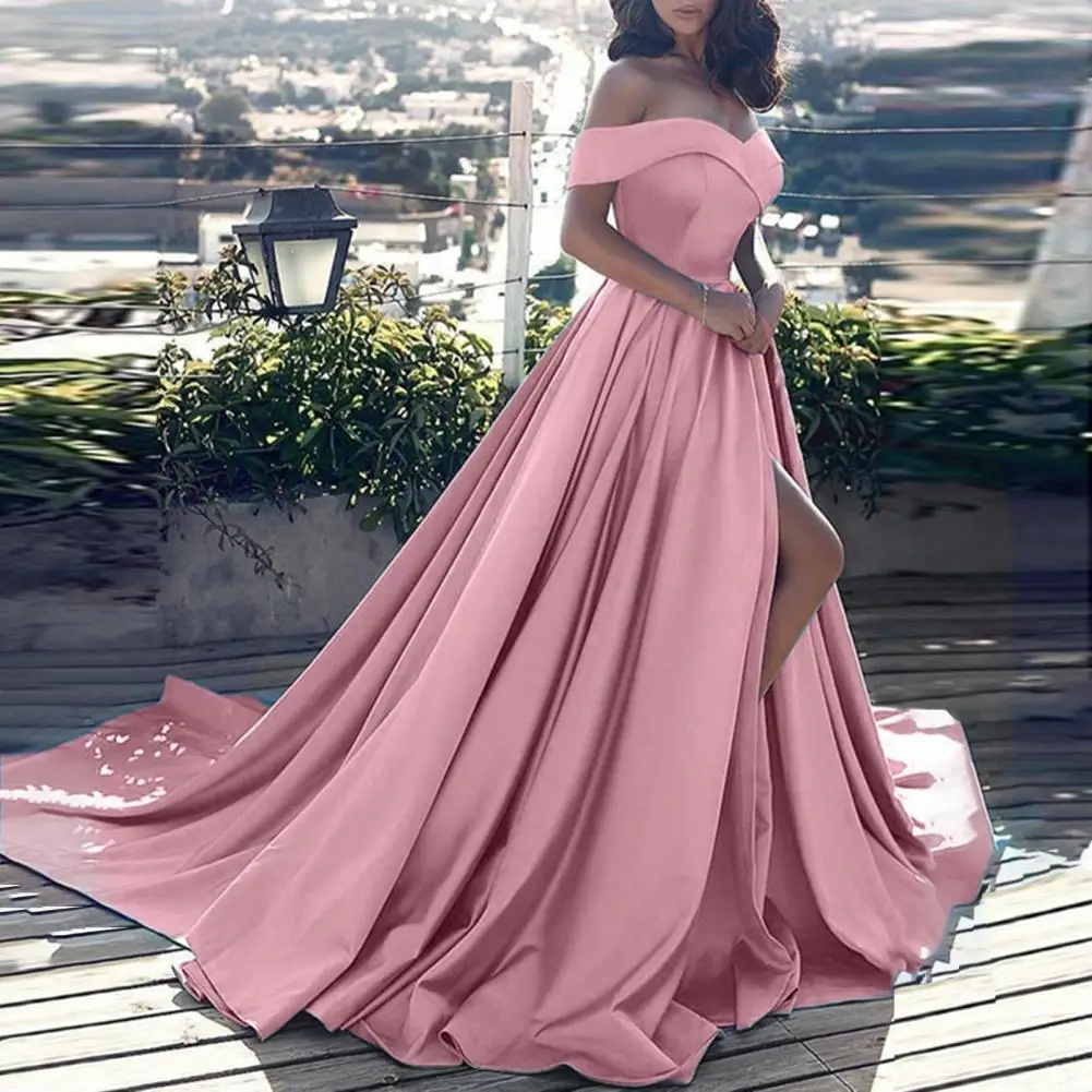 Formal Dress Off Shoulder High Slit Elegant Floor Length Prom for Wedding Plus Size Satin Party Dresses Glamorous Sexy 5XL | Женская