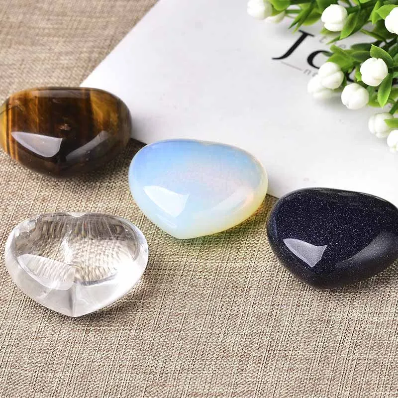 

1PC 100% Natural Crystal Heart Shape White Crystal/ Tigers Eye/Opal Gemstone Necklace Reiki Healing Stone Crystal Gemstone Gift
