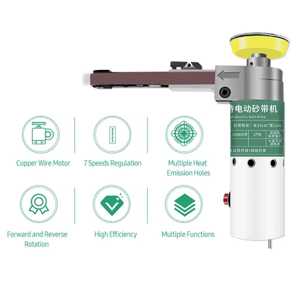 

211pcs 100W Mini Electric Belt Sander Electric Grinder Polisher Abrasive Belt Tool 7-Speed Small Grinding Machine Sanding Belts