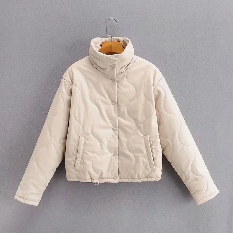 

Зимнее пузырьковое пальто FMFSSOM, хлопковая короткая кожаная ПУ парка, куртка бежевого цвета, короткая элегантная женская теплая Байкерская верхняя одежда, модные пальто