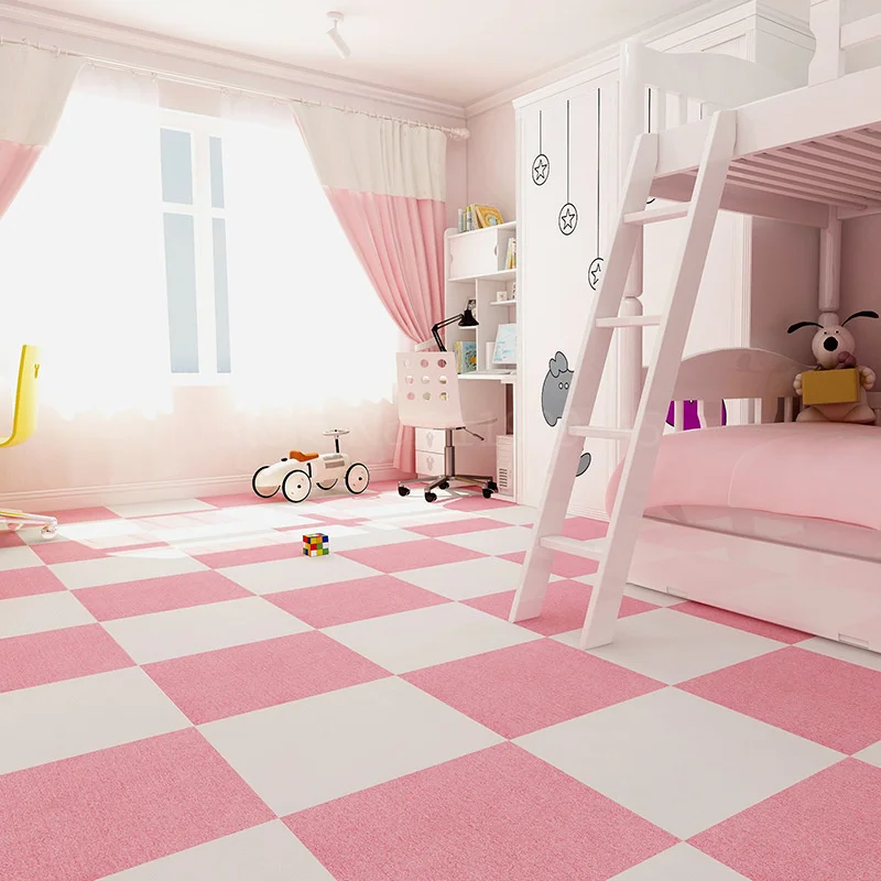 

Girls bedroom splicing square carpet full of cute pink children girl princess room solid color household floor mats