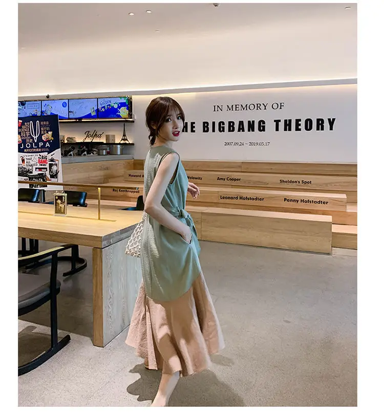 

Temperament stitching sleeveless irregular skirt Q102