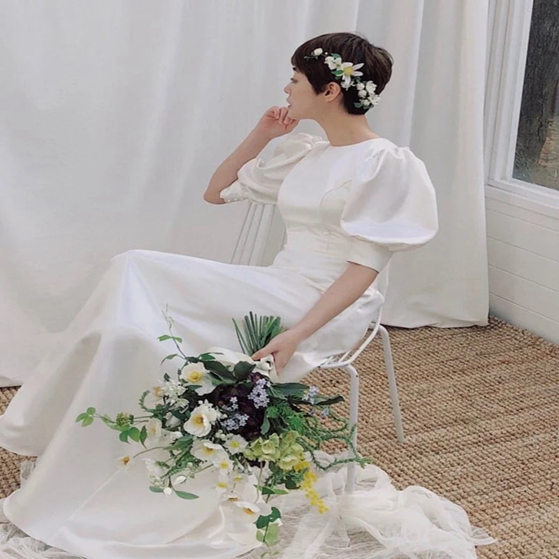 Новинка 2021 простое красивое недорогое атласное ТРАПЕЦИЕВИДНОЕ свадебное платье
