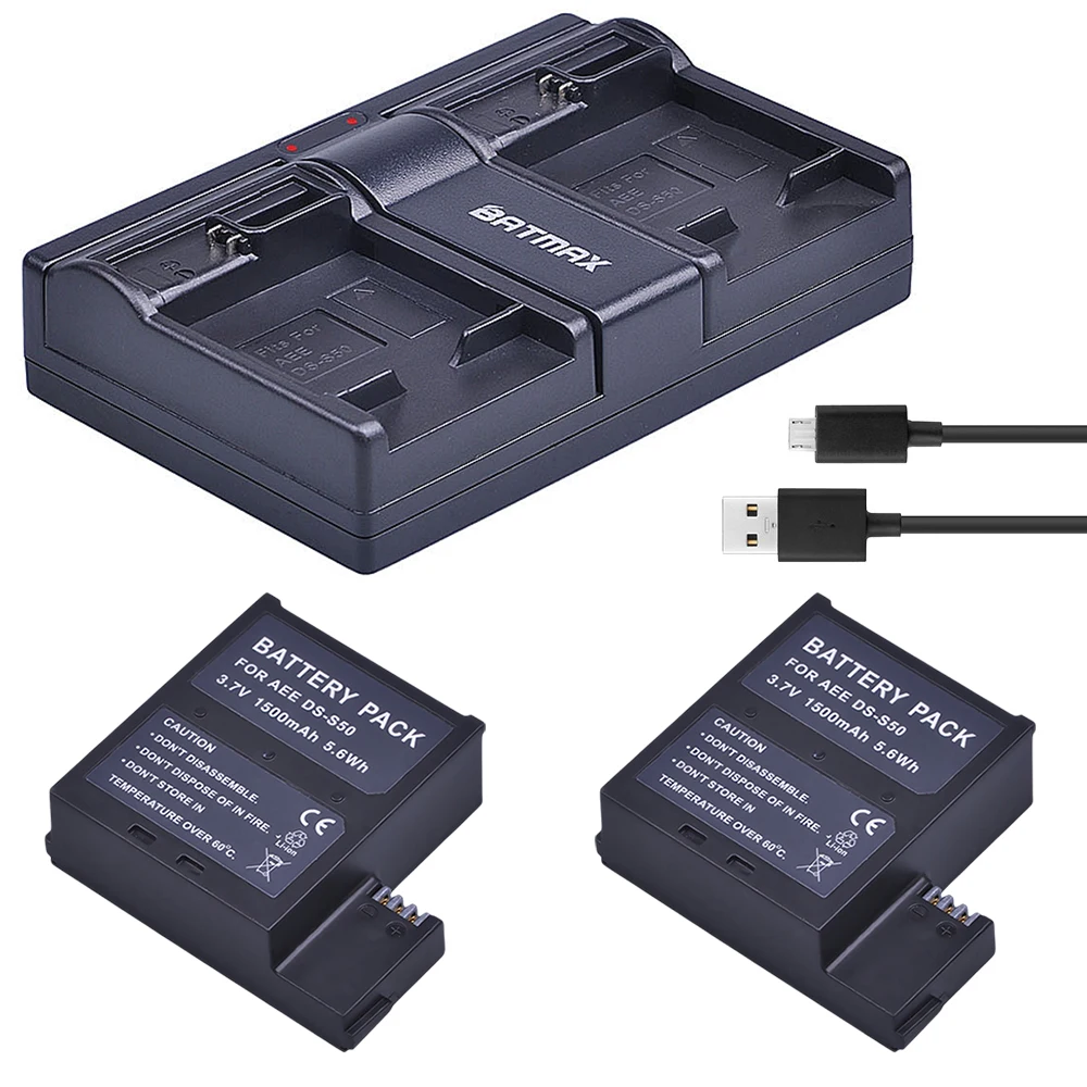 

2Pc DS-S50 1500mAh DSS50 Battery Pack Accu + USB Dual Charger for AEE DS-S50 S50 Battery AEE D33 S50 S51 S60 S71 S70 Cameras