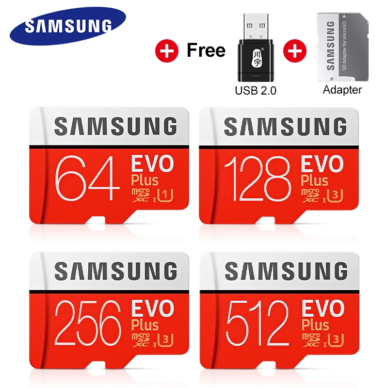 Карта памяти microSDXC Samsung EVO Plus 64 ГБ 128 256 класс 10 карта Microsd TF U3 100 МБ/с. адаптер SD для
