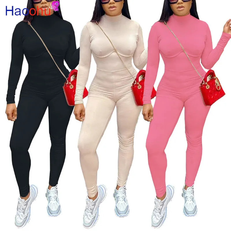 

Сексуальные облегающие комбинезоны HAOOHU с длинным рукавом, женский комбинезон, спортивный костюм для фитнеса, осенняя одежда, цельный клубн...