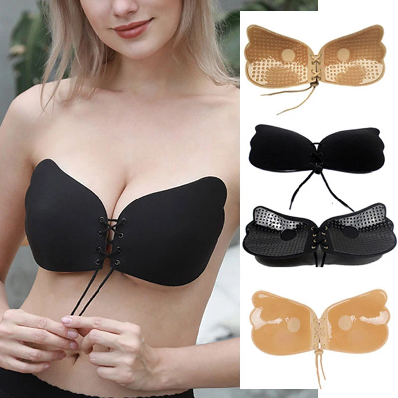 

Women Invisible Push Up Bra Butterfly Shaped Seamless Self-Adhesive Sticky Front Closure Bralette A B C D Cup Fly Bra Underwear