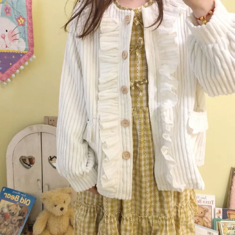 Свободная верхняя одежда осенняя куртка женский белый мягкий кардиган с