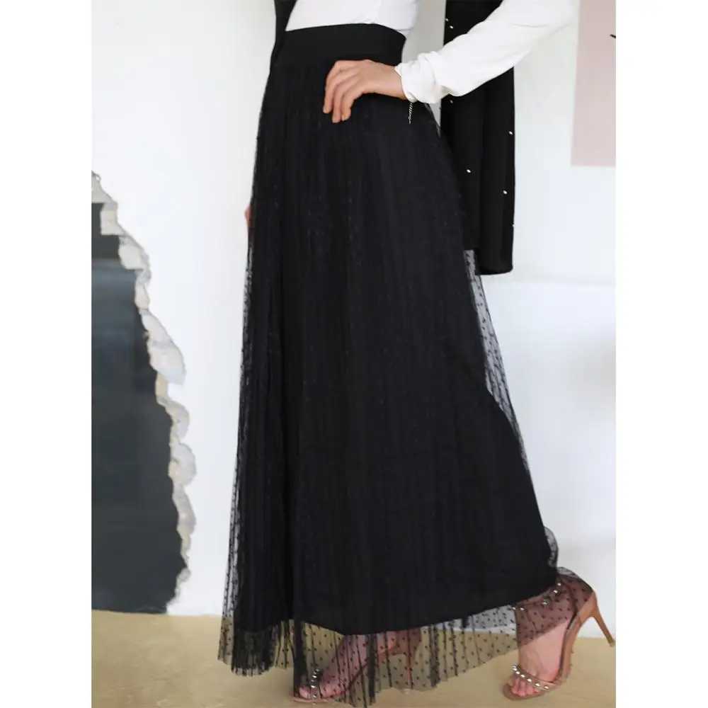 New Tulle Skirts Womens Midi Pleated Skirt Black Pink Women Spring Summer Korean Elastic High Waist Mesh Tutu | Тематическая одежда