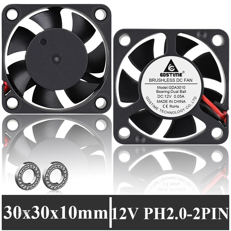 10 шт. Gdstime двойной шарикоподшипник DC 12 В PH2.0 3 см 30 мм 30x30x10 мм Бесщеточный Мини-охладитель для 3D принтера, охлаждающий вентилятор
