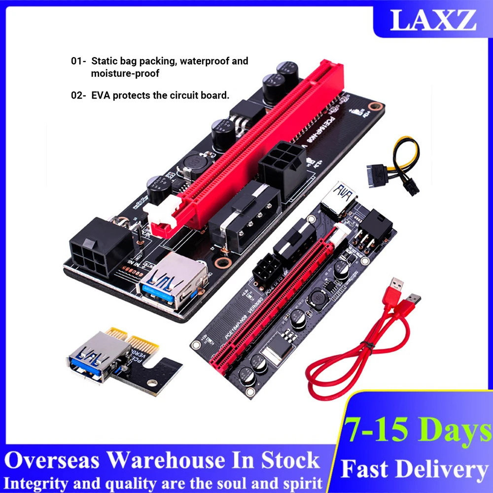 

1-8Pcs PCI-E pcie Riser 009 Express 1X 4x 8x 16x Extender PCI E USB Riser 009S Dual 6Pin Adapter Card SATA 15pin for BTC Miner