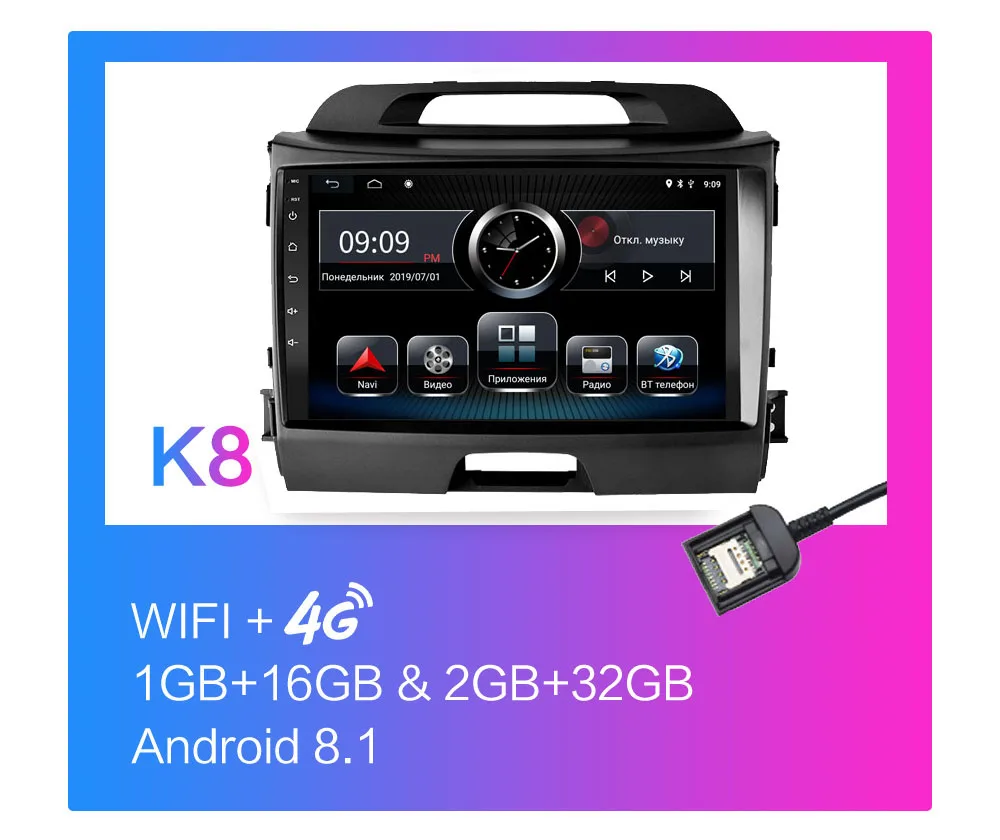 2din 2.5D HD Android 8,1 автомобильный DVD мультимедийный плеер для KIA Sportage 3 4 2010 2011 2012 2013 автомобильный Радио GPS навигация