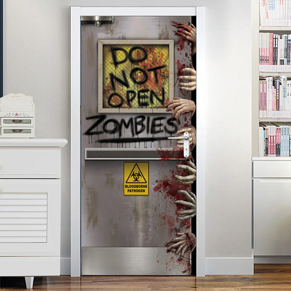 

3D наклейка на дверь в виде зомби на Хэллоуин, креативный декор, страшная наклейка на дверь, s Наклейка на стекло, окно, 77x200 см
