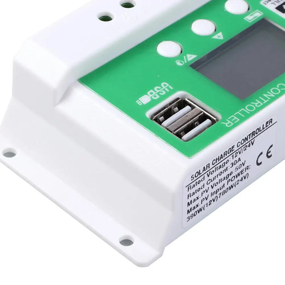 Multi-use 10A/20A/30A 12V 24V Solar Charge Controller Lithium Battery LCD Display PWM Dual USB Panel Charger |