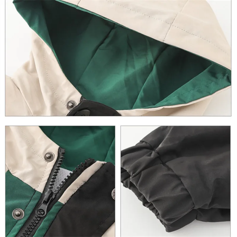 

Teenage Boy Oversize Trench Coat Korean Style Patchwork Hooded Trench Coat for Children Outerwear Trench-coat Kids Fall Clothes