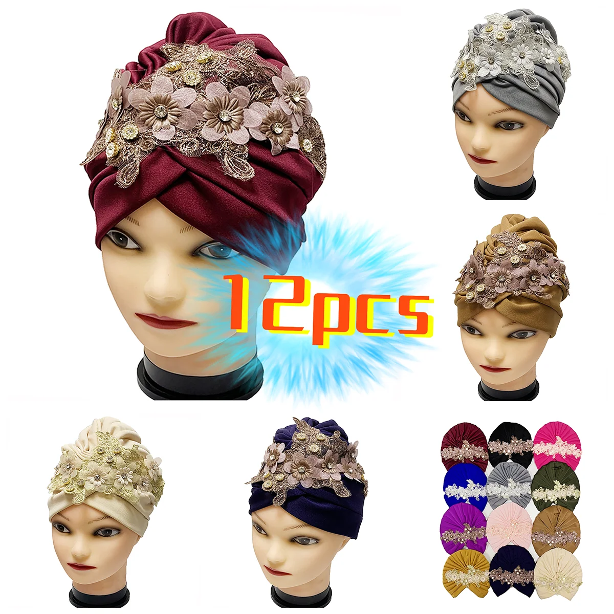 Wholesale Fashion Twisted Turban Hats Women Cap Beaded For India Hat Scarfs Head Wrap Headband Girl Hair Accessories Lady Ca-04