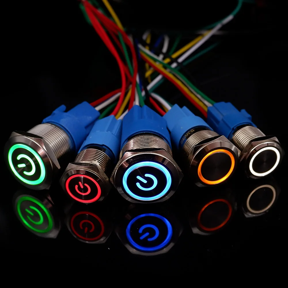 Botão de Energia do pc Push sem Fixação Trava em Fora do Interruptor Botões do Computador Peças Start Stop Metal 16 19 22 mm 220v 5v 24v 5 12v