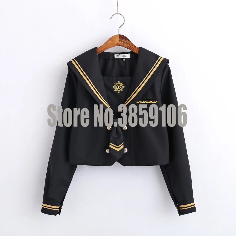 Long Sleeve Top UPHYD/японская форма с длинным рукавом для школьниц, с вышивкой сакуры, для старшей школы, женские новые матросские Костюмы, униформа для девочек черного цвета - Цвет: Long Sleeve Top