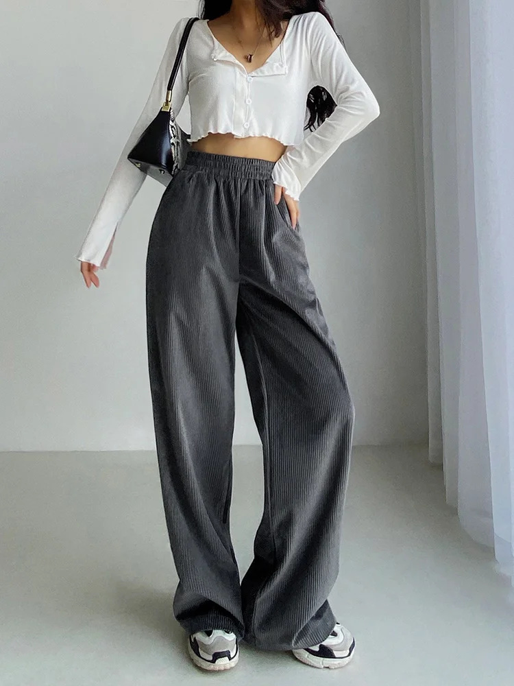 

WOMENGAGA Spring Autumn Corduroy Wide Leg Pants Casual Women's Loose Straight Pants Trousers Korean Women Bell Bottoms 8ALA