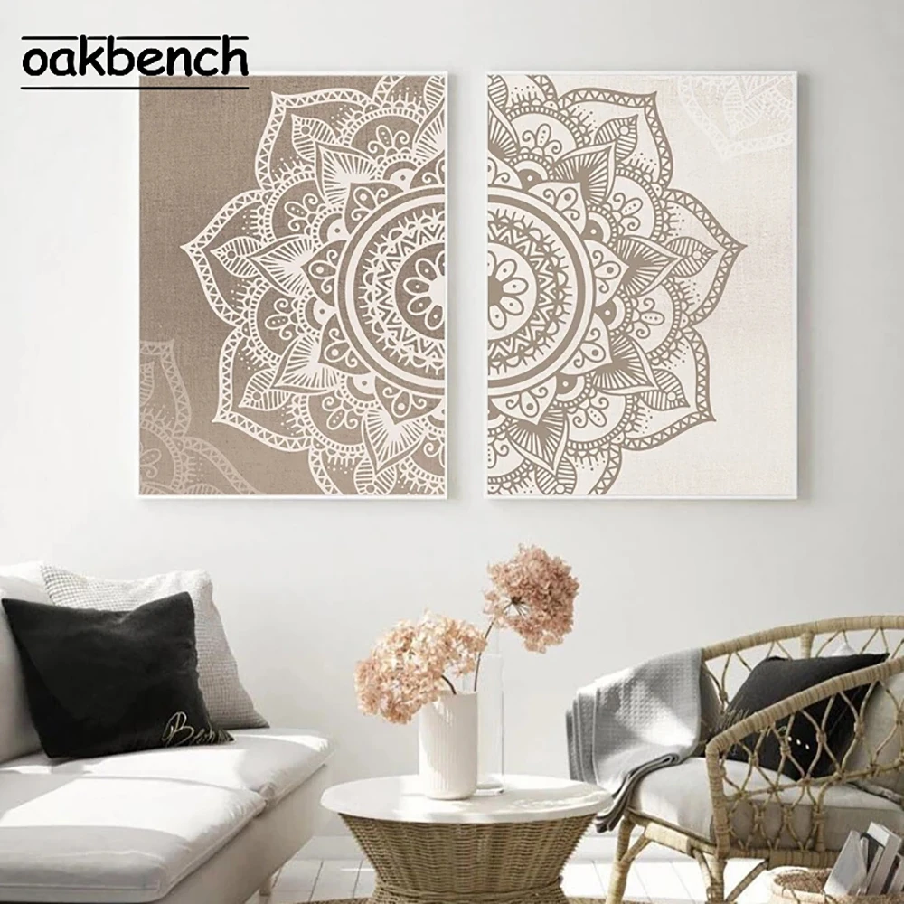 

Boho Wall Art Canvas Painting Mandala Floral Poster Beige Pattern Posters Yoga Zen Print Nordic Wall Pictures Living Room Decor