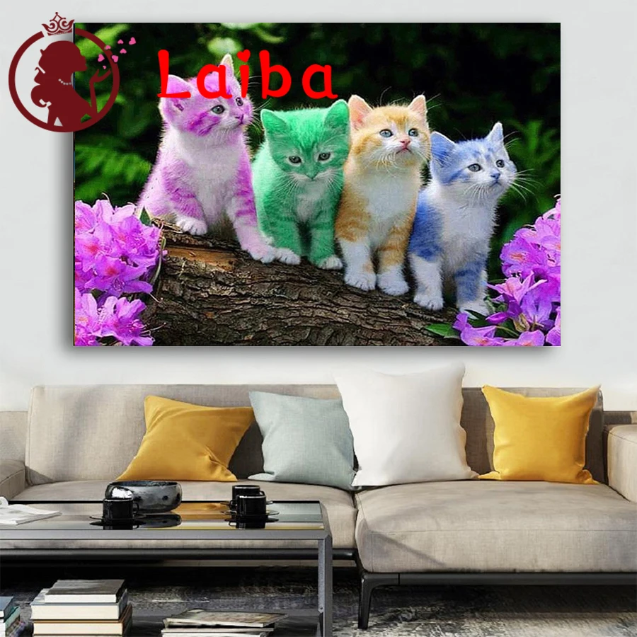 

5D Diamond Painting Colorful cute Kitten Full Round Diamond Sale Picture Rhinestone Diamond Embroidery Cat Home Decor Dropship