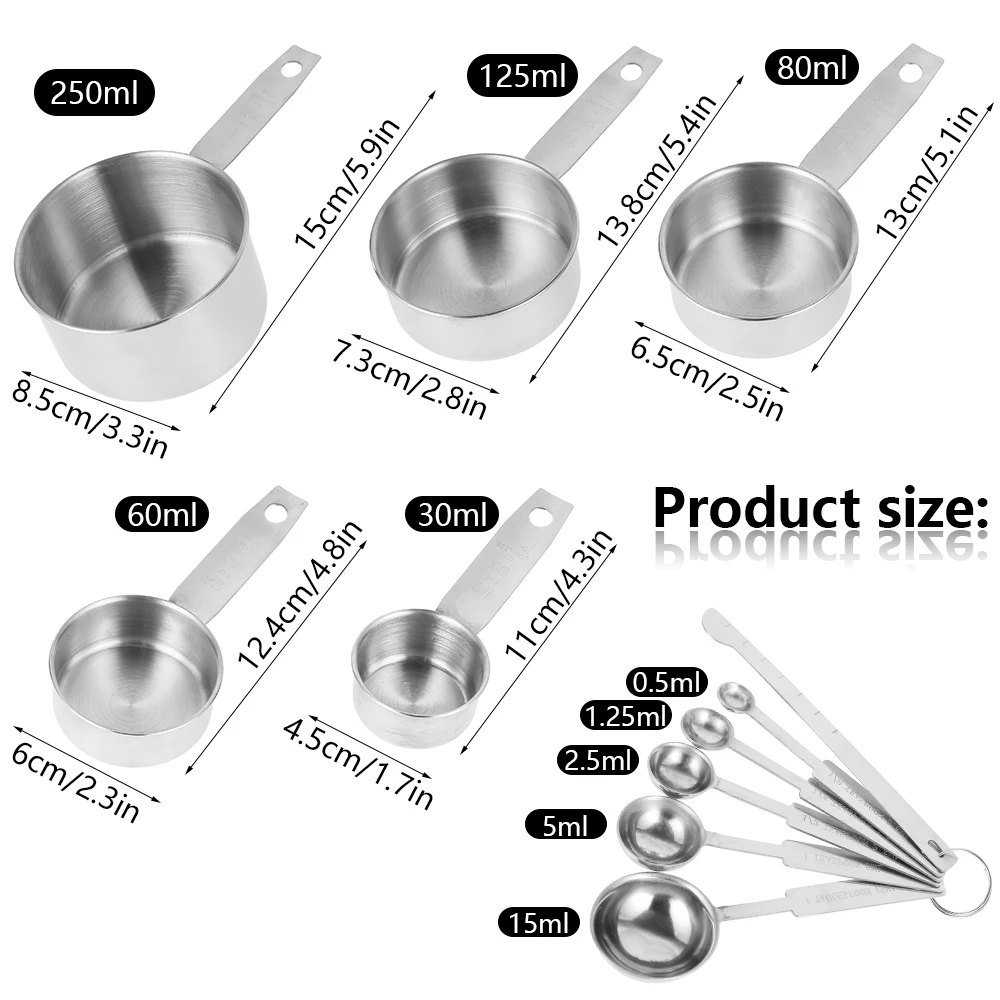

12pcs Measuring Cups Stackable Kitchen Measuring Spoon Set Stainless Steel Measuring Cup Spoons Dining Baking Cooking Tools