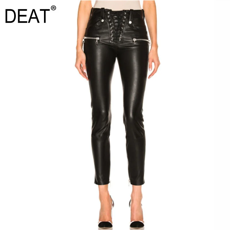 

DEAT 2021 new winter and fashion women clothes high waist ankle-length pants PU leather female trousers WP11001L