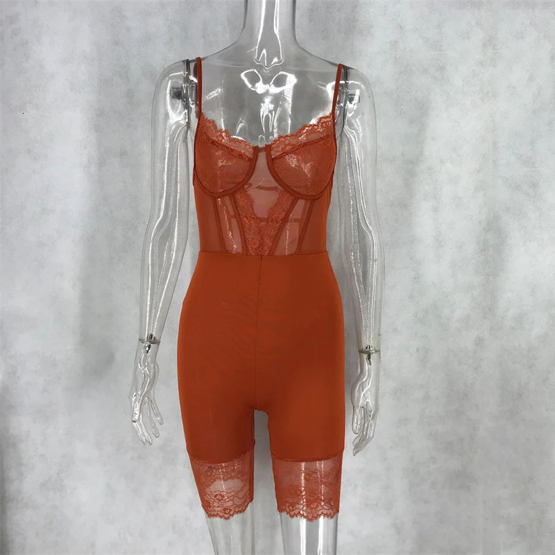 Сексуальный кружевной комбинезон без рукавов Клубная одежда Облегающий на