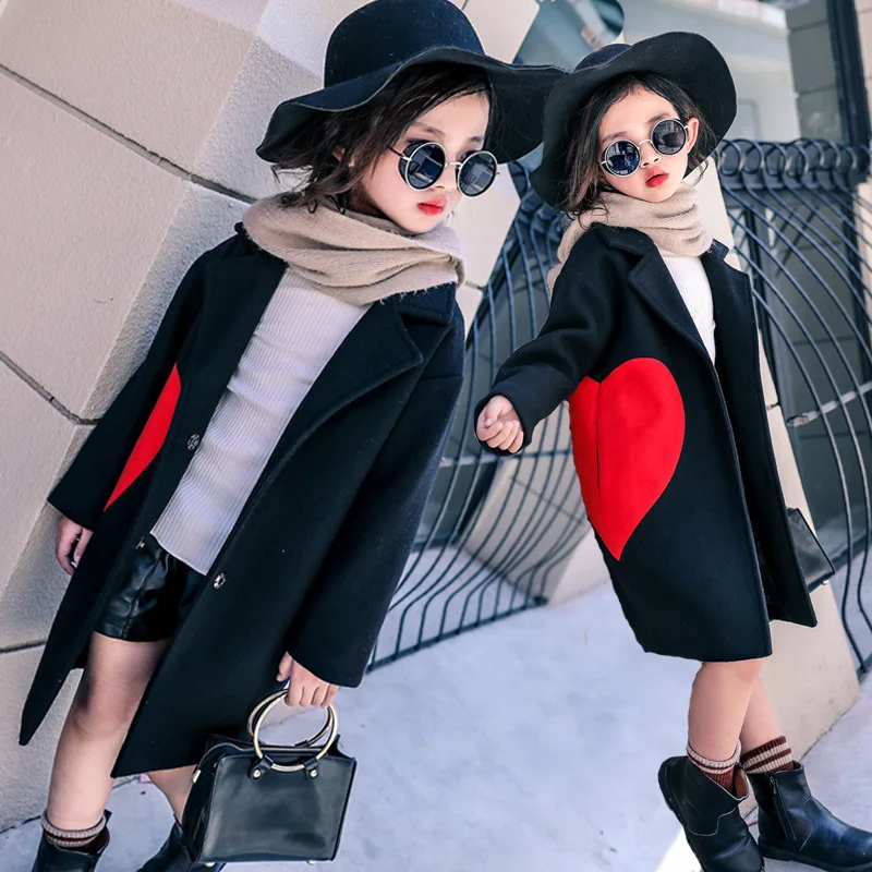 

2020 New Girls Winter Coat Thicken Children Woolen Coat Kids Trend Toddler Love Heart Outerwear Toddler Clothes,4-12Y,#2397