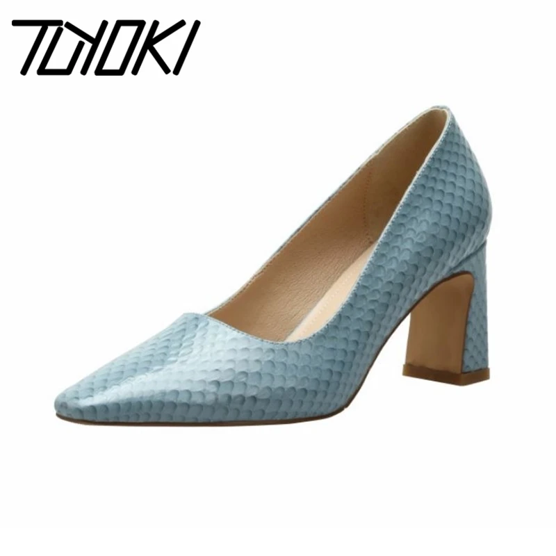 

Tuyoki Size 33-40 Women High Heel Shoes Genuine Leather Square Toe Pumps Women Fashion Cool Shoes Women Party Wedding Footwear