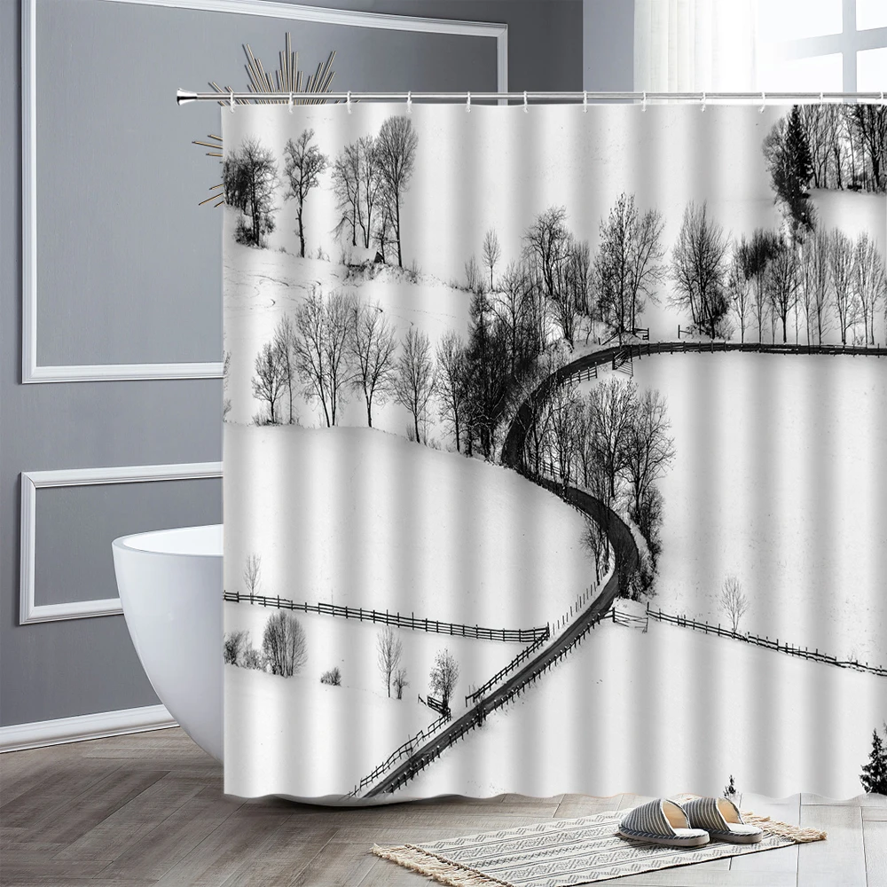 

Winter Snow Fir Forest Christmas Bathroom Waterproof Fabric Polyester Shower Curtain With Hooks Bathtub Accessory BathScreen