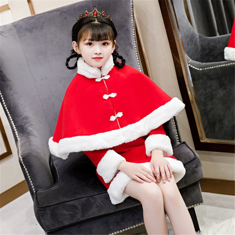 

Dress children's new Chinese style red shawl cheongsam thick children's clothing long-sleeved New Year's clothing qipao dress