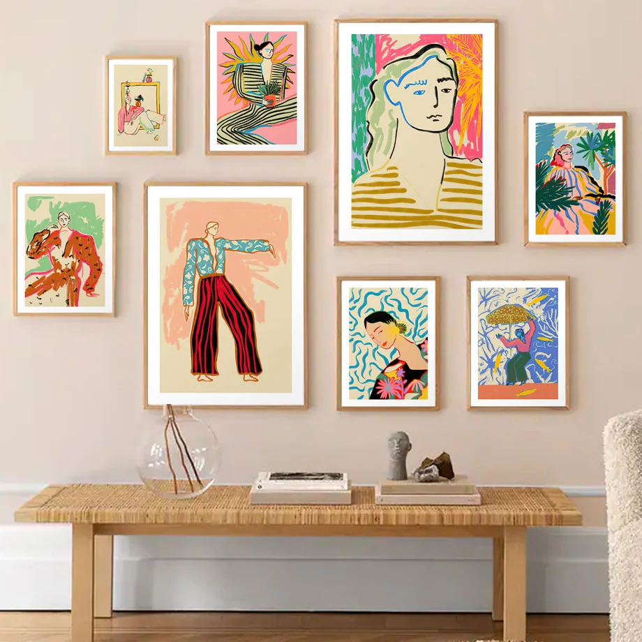 Модные картины с абстрактными линиями холст плакаты танцующей девушки полосатая