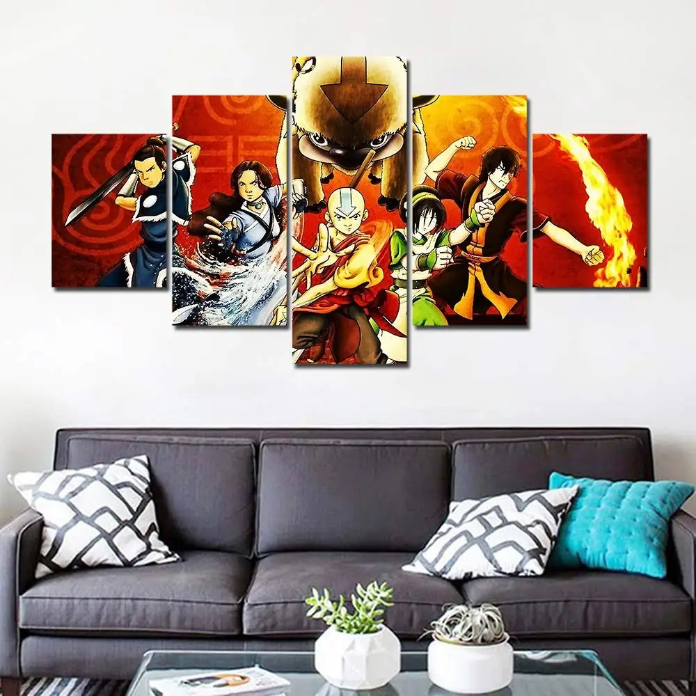 

5 панелей Аватара без рамки-постер Последний Воздушный Бандер картина канва Декор для гостиной мультяшное Аниме Картина для домашнего деко...