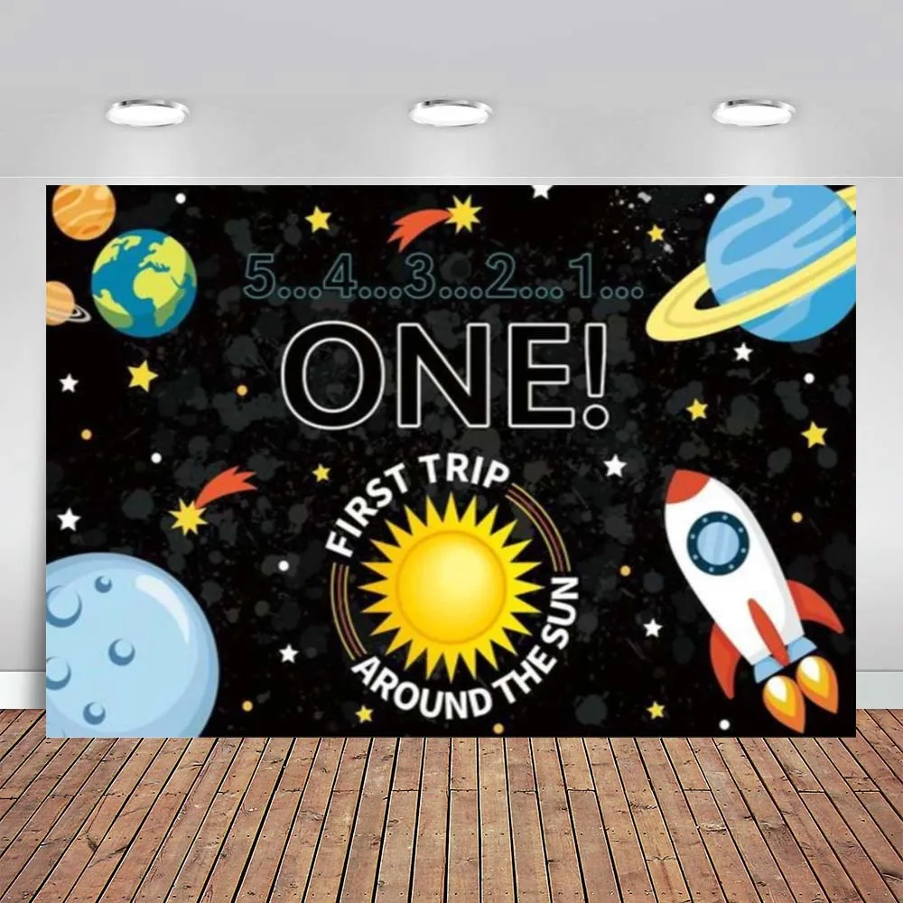 One Birthday Planet Universe Photography Backdrop Rocket Astronaut Space Background Banner Boy Baby Shower Party Photoz