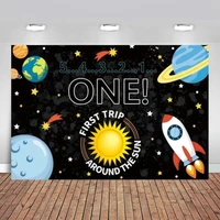 one birthday planet universe photography backdrop rocket astronaut space background banner boy baby shower party photoz