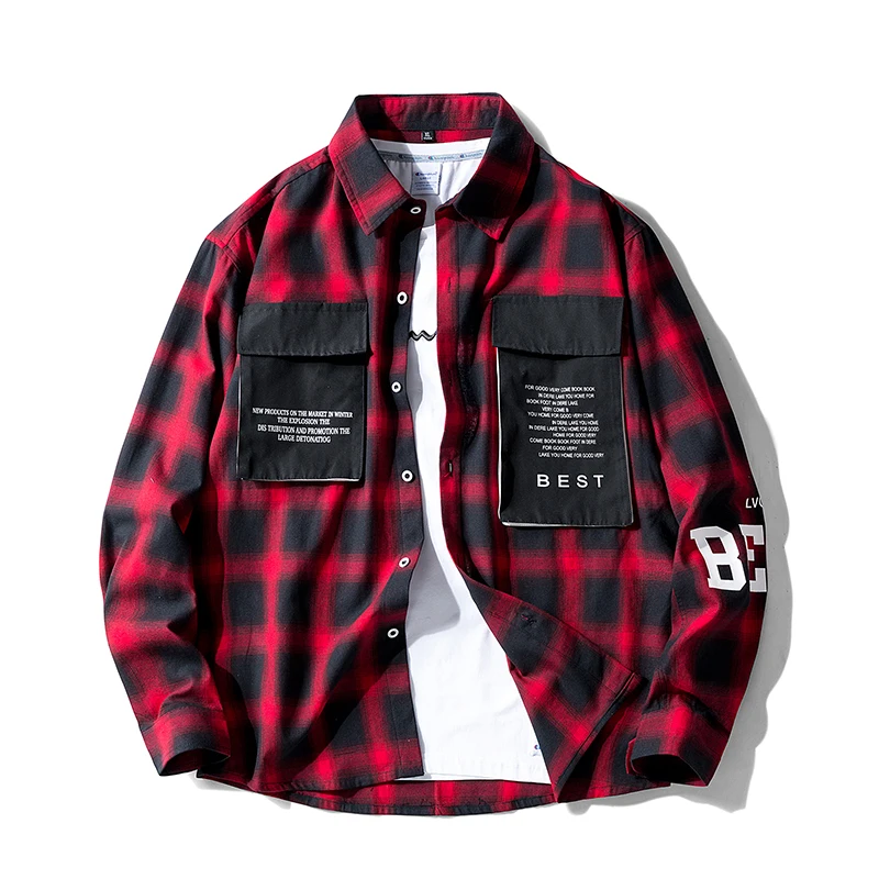 Мужские рубашки с длинным рукавом повседневные клетчатые обычная облегающая